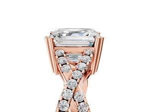 Rose gold Asscher Solitaire Twist Band with Pavé Setting and Four-Prong Setting_71