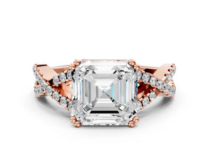Rose gold Asscher Solitaire Twist Band with Pavé Setting and Four-Prong Setting_78