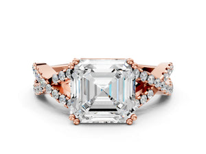 Rose gold Asscher Solitaire Twist Band with Pavé Setting and Four-Prong Setting_84