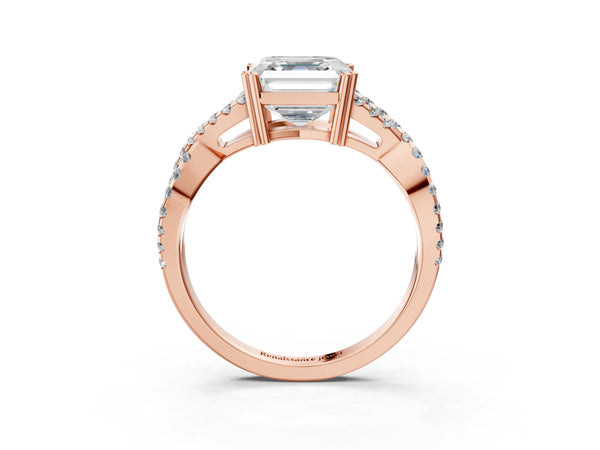 Rose gold Asscher Solitaire Twist Band with Pavé Setting and Four-Prong Setting_93