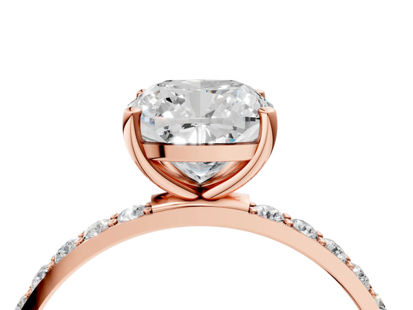 Rose gold Cushion Cut Diamond Pavé Band Solitaire Ring with Four-Prong Setting_106