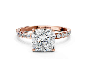 Rose gold Cushion Cut Diamond Pavé Band Solitaire Ring with Four-Prong Setting_108