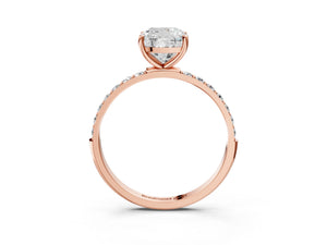 Rose gold Cushion Cut Diamond Pavé Band Solitaire Ring with Four-Prong Setting_111