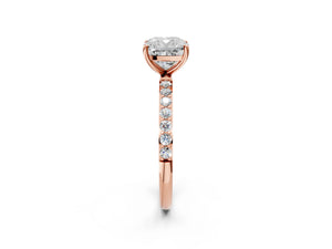 Rose gold Cushion Cut Diamond Pavé Band Solitaire Ring with Four-Prong Setting_116