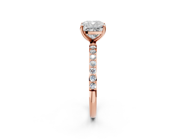 Rose gold Cushion Cut Diamond Pavé Band Solitaire Ring with Four-Prong Setting_14