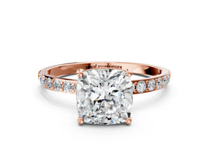 Rose gold Cushion Cut Diamond Pavé Band Solitaire Ring with Four-Prong Setting_208