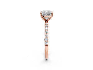 Rose gold Cushion Cut Diamond Pavé Band Solitaire Ring with Four-Prong Setting_216