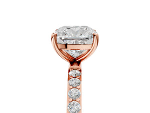 Rose gold Cushion Cut Diamond Pavé Band Solitaire Ring with Four-Prong Setting_225