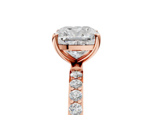 Rose gold Cushion Cut Diamond Pavé Band Solitaire Ring with Four-Prong Setting_231