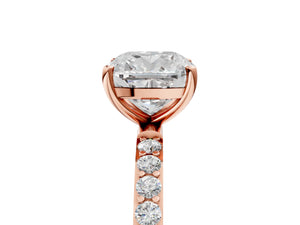 Rose gold Cushion Cut Diamond Pavé Band Solitaire Ring with Four-Prong Setting_237