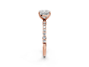 Rose gold Cushion Cut Diamond Pavé Band Solitaire Ring with Four-Prong Setting_240