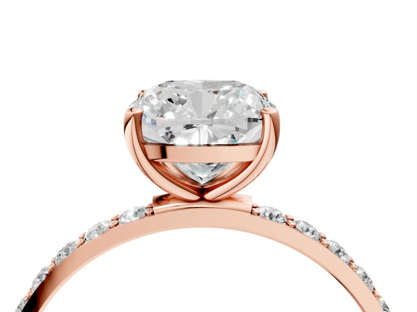 Rose gold Cushion Cut Diamond Pavé Band Solitaire Ring with Four-Prong Setting_242