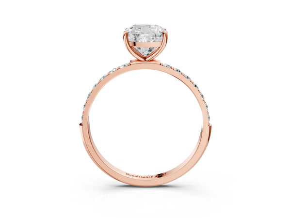 Rose gold Cushion Cut Diamond Pavé Band Solitaire Ring with Four-Prong Setting_247