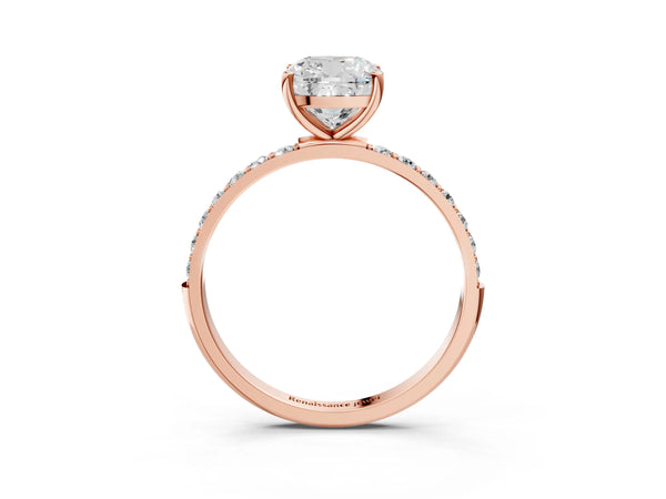 Rose gold Cushion Cut Diamond Pavé Band Solitaire Ring with Four-Prong Setting_265