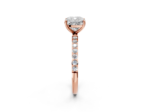 Rose gold Cushion Cut Diamond Pavé Band Solitaire Ring with Four-Prong Setting_44