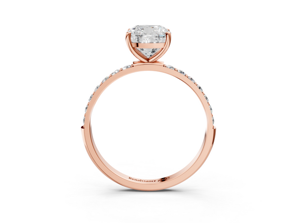 Rose gold Cushion Cut Diamond Pavé Band Solitaire Ring with Four-Prong Setting_45