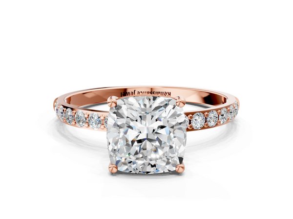 Rose gold Cushion Cut Diamond Pavé Band Solitaire Ring with Four-Prong Setting_54