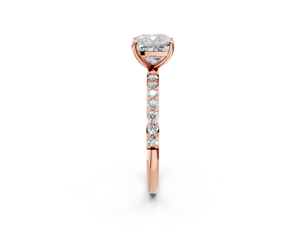 Rose gold Cushion Cut Diamond Pavé Band Solitaire Ring with Four-Prong Setting_74