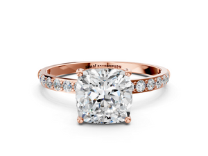 Rose gold Cushion Cut Diamond Pavé Band Solitaire Ring with Four-Prong Setting_78