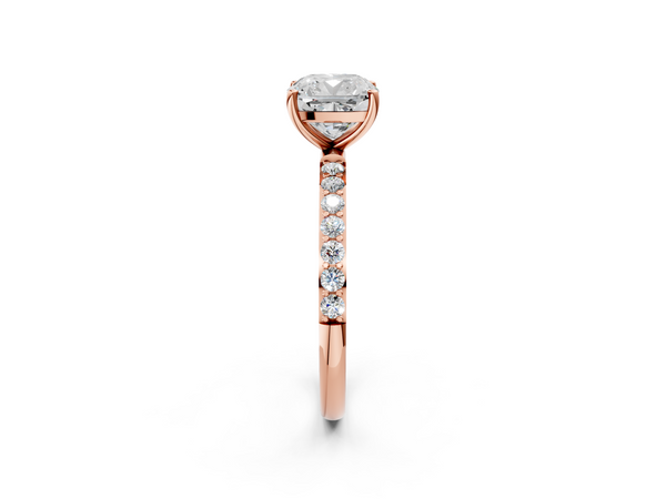 Rose gold Cushion Cut Diamond Pavé Band Solitaire Ring with Four-Prong Setting_80