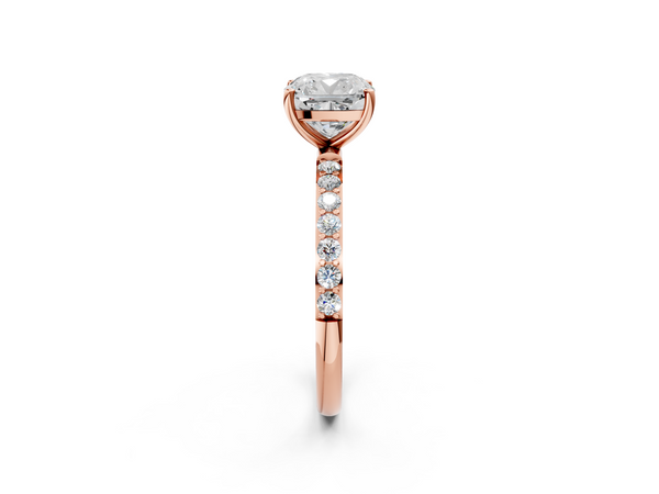 Rose gold Cushion Cut Diamond Pavé Band Solitaire Ring with Four-Prong Setting_98