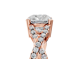 Rose gold Cushion Solitaire Twist Band with Pavé Setting and Four-Prong Setting_17