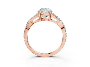 Rose gold Cushion Solitaire Twist Band with Pavé Setting and Four-Prong Setting_21