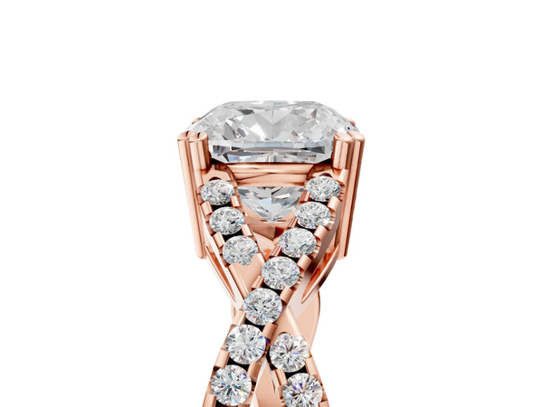 Rose gold Cushion Solitaire Twist Band with Pavé Setting and Four-Prong Setting_35