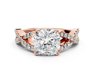 Rose gold Cushion Solitaire Twist Band with Pavé Setting and Four-Prong Setting_36