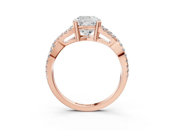 Rose gold Cushion Solitaire Twist Band with Pavé Setting and Four-Prong Setting_45