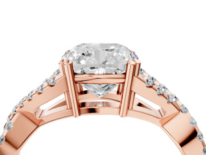 Rose gold Cushion Solitaire Twist Band with Pavé Setting and Four-Prong Setting_46
