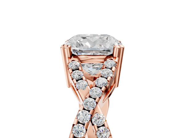 Rose gold Cushion Solitaire Twist Band with Pavé Setting and Four-Prong Setting_65