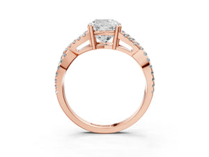 Rose gold Cushion Solitaire Twist Band with Pavé Setting and Four-Prong Setting_81