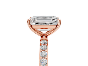 Rose gold Emerald Cut Diamond Pavé Band Solitaire Ring with Four-Prong Setting_101