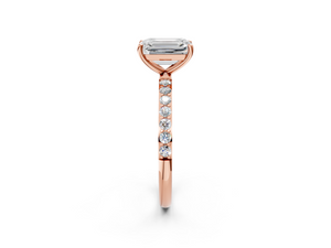 Rose gold Emerald Cut Diamond Pavé Band Solitaire Ring with Four-Prong Setting_104