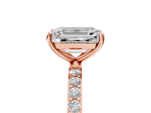 Rose gold Emerald Cut Diamond Pavé Band Solitaire Ring with Four-Prong Setting_107