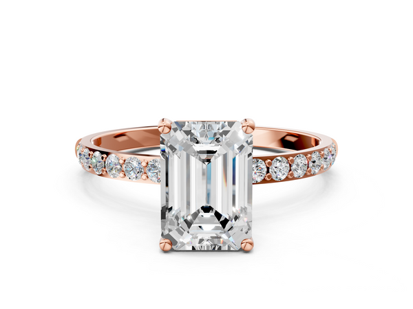 Rose gold Emerald Cut Diamond Pavé Band Solitaire Ring with Four-Prong Setting_12