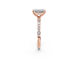 Rose gold Emerald Cut Diamond Pavé Band Solitaire Ring with Four-Prong Setting_14