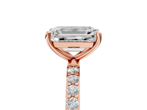 Rose gold Emerald Cut Diamond Pavé Band Solitaire Ring with Four-Prong Setting_23