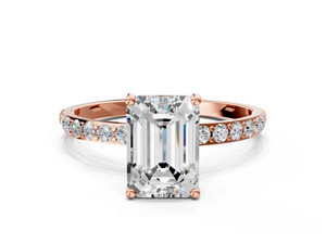 Rose gold Emerald Cut Diamond Pavé Band Solitaire Ring with Four-Prong Setting_24