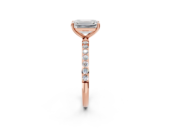 Rose gold Emerald Cut Diamond Pavé Band Solitaire Ring with Four-Prong Setting_26