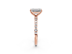 Rose gold Emerald Cut Diamond Pavé Band Solitaire Ring with Four-Prong Setting_2