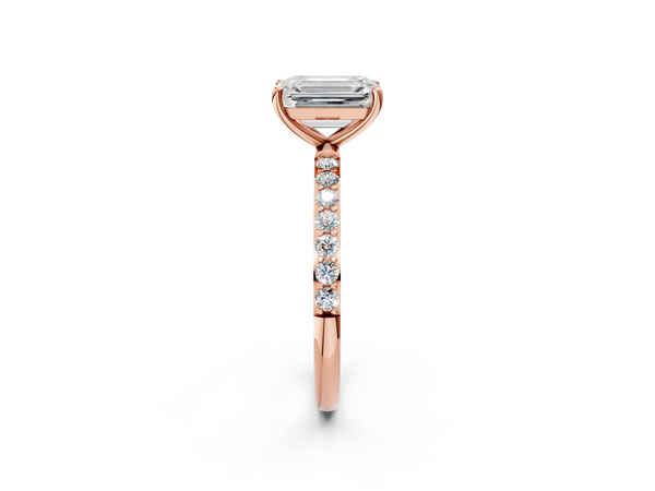Rose gold Emerald Cut Diamond Pavé Band Solitaire Ring with Four-Prong Setting_2