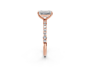Rose gold Emerald Cut Diamond Pavé Band Solitaire Ring with Four-Prong Setting_38