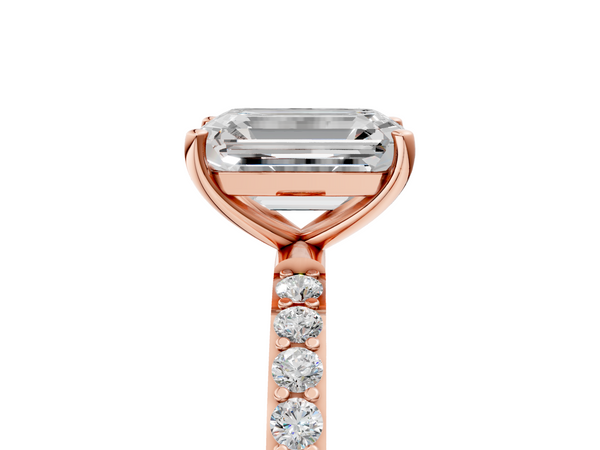 Rose gold Emerald Cut Diamond Pavé Band Solitaire Ring with Four-Prong Setting_41