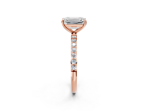 Rose gold Emerald Cut Diamond Pavé Band Solitaire Ring with Four-Prong Setting_44