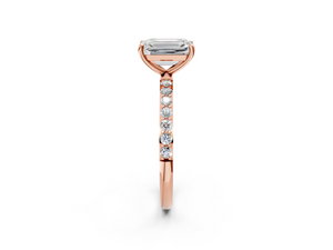 Rose gold Emerald Cut Diamond Pavé Band Solitaire Ring with Four-Prong Setting_56