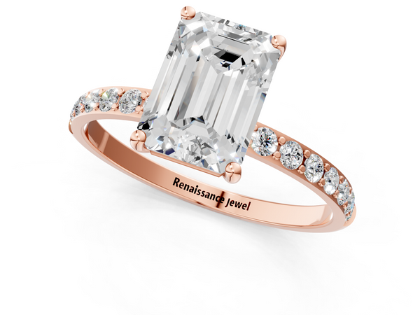 Rose gold Emerald Cut Diamond Pavé Band Solitaire Ring with Four-Prong Setting_61