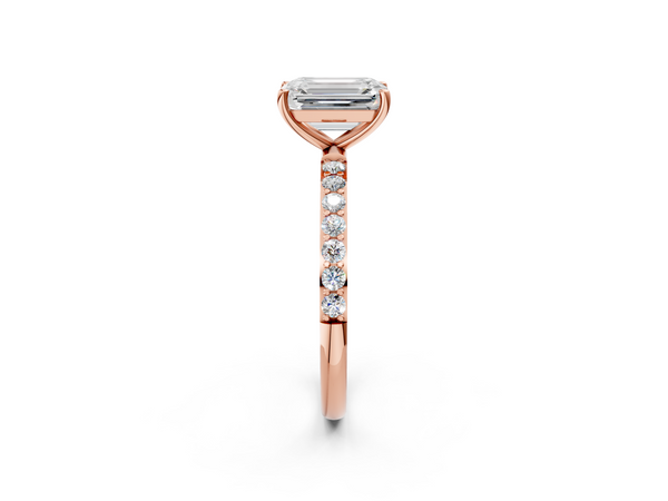 Rose gold Emerald Cut Diamond Pavé Band Solitaire Ring with Four-Prong Setting_62