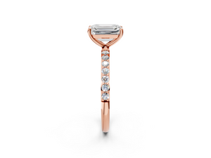 Rose gold Emerald Cut Diamond Pavé Band Solitaire Ring with Four-Prong Setting_68